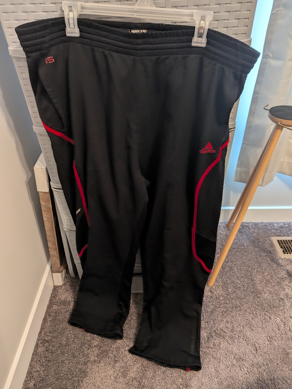 Adidas Mens Black Athletic Track Pants with Red Trim